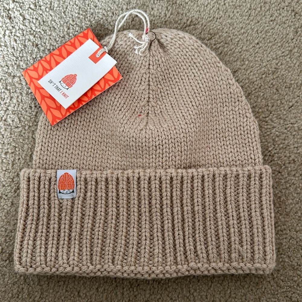 Camel Sh*t That I Knit Jamie beanie. One size fits all. NWT.